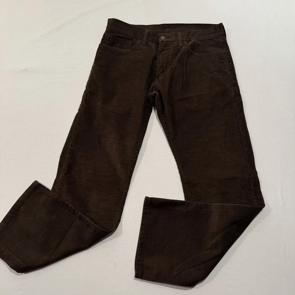 Levis 514 Mens 33x30 Brown Corduroy Pants Slim Straight Stretch White Tab Cords
